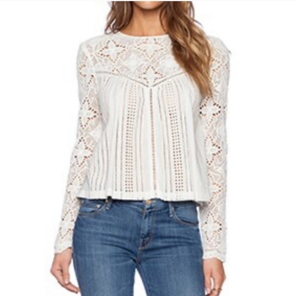 The JetSet Diaries off white lace/crochet longsleeve Top